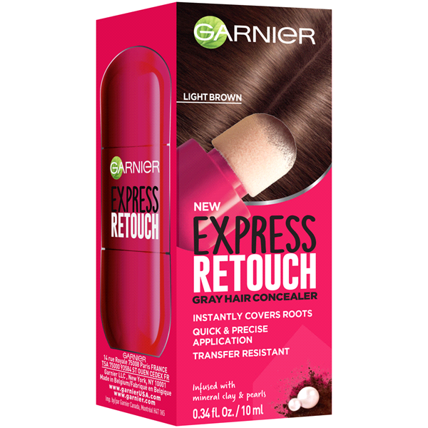 slide 1 of 1, Garnier Express Retouch Gray Hair Concealer Light Brown, 0.34 fl oz