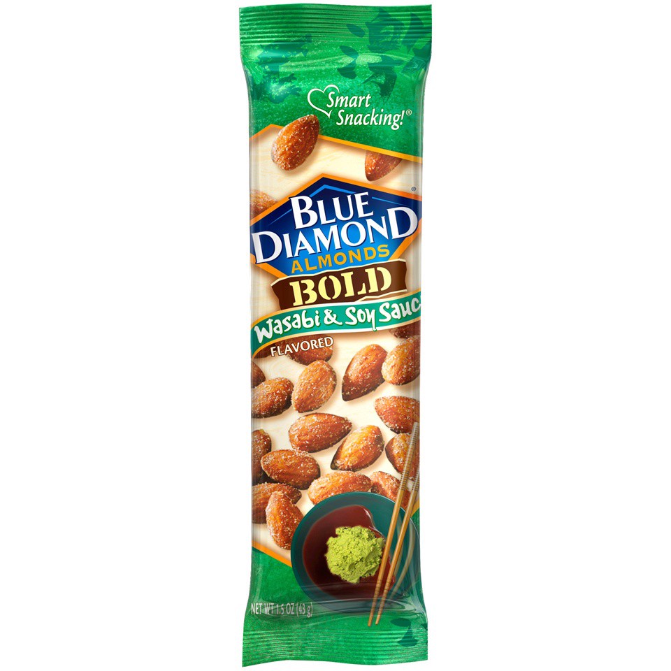 slide 1 of 2, Blue Diamond, Wasabi & Soy Sauce Almonds, 1.5oz Tube, 1.5 oz