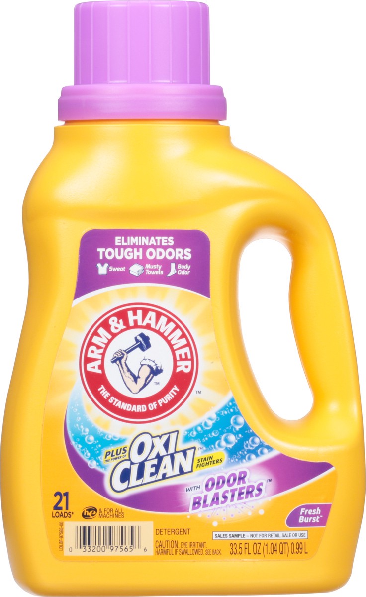 slide 8 of 13, ARM & HAMMER Plus OxiClean Stain Fighters Fresh Burst Detergent with Odor Blasters 33.5 fl oz, 33.5 fl oz