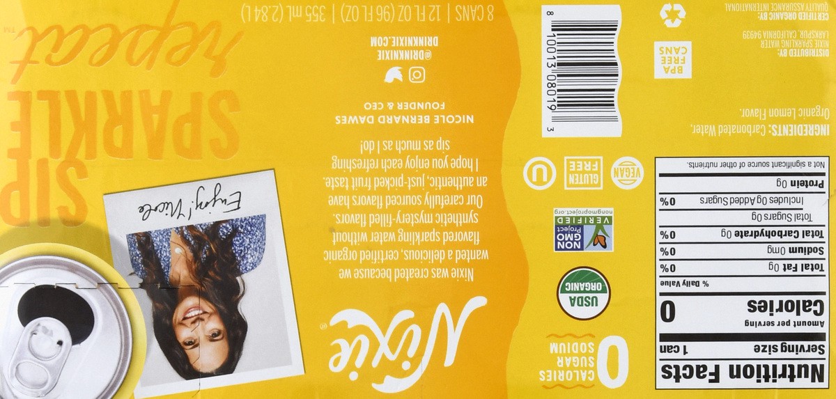 slide 4 of 9, Nixie Org Lemon Sparkling Water - 8 ct; 12 fl oz, 8 ct; 12 fl oz