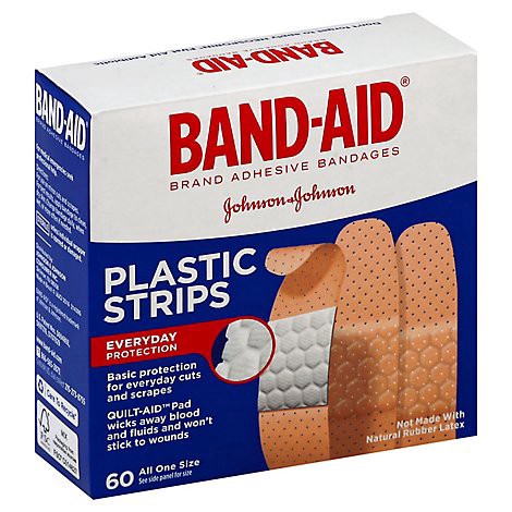slide 1 of 1, Band-Aid Brand Adhesive Bandages Plastic Strips All One Size - 60 Count, 60 ct