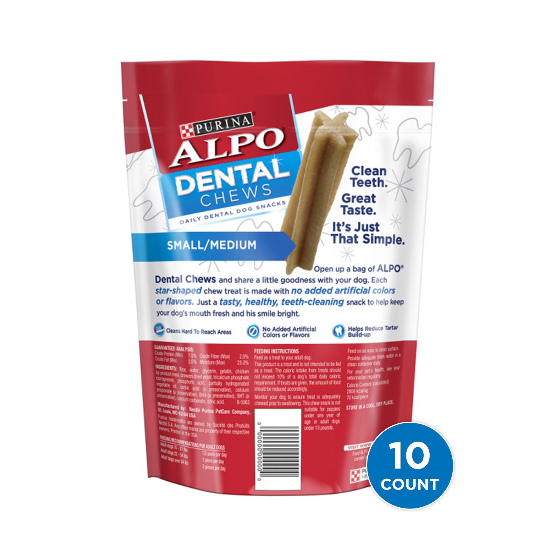 slide 2 of 2, Purina ALPO Made in USA Facilities Small/Medium Dog Dental Chews, Dog Snacks, 10 ct; 8.75 oz