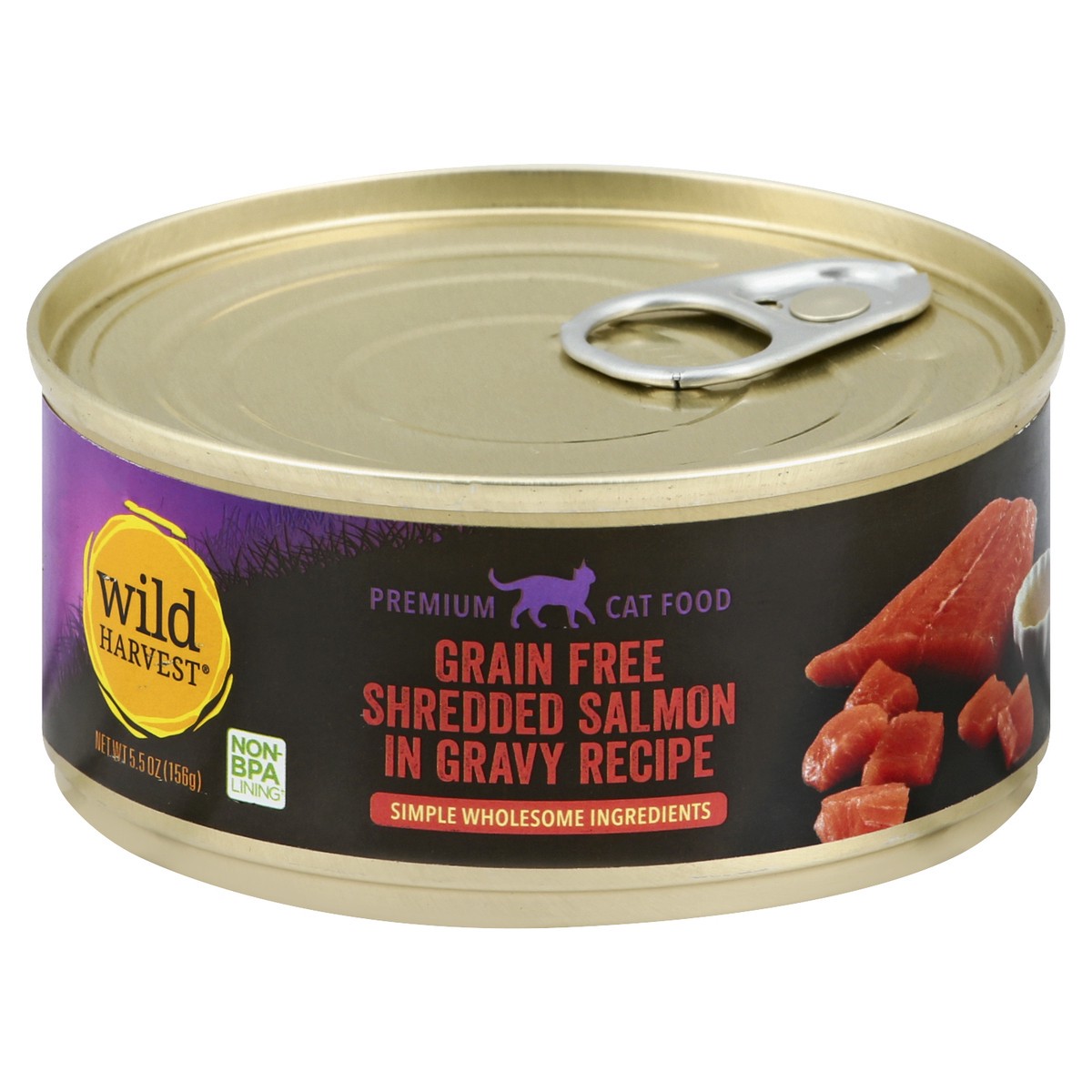 slide 6 of 7, Wild Harvest Cat Food, Premium, Grain Free, Shredded Salmon in Gravy Recipe, 5.5 Ounce, 5.5 oz