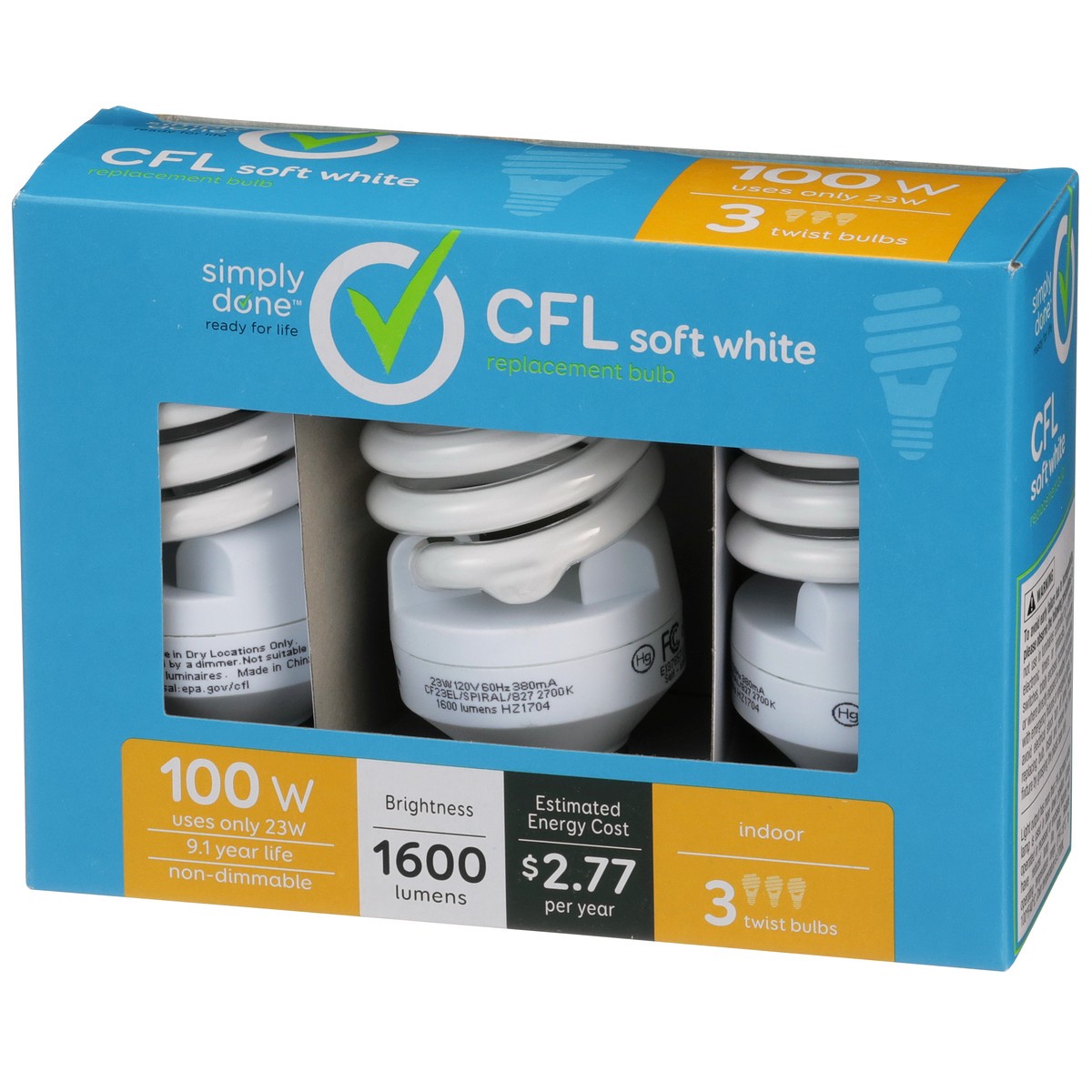 slide 8 of 8, Simply Done Light Bulbs, Replacement, CFL, Soft White, 23 Watts, 3 ct