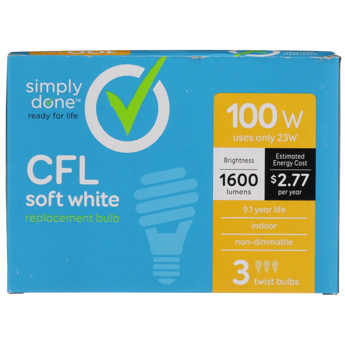 slide 7 of 8, Simply Done Light Bulbs, Replacement, CFL, Soft White, 23 Watts, 3 ct