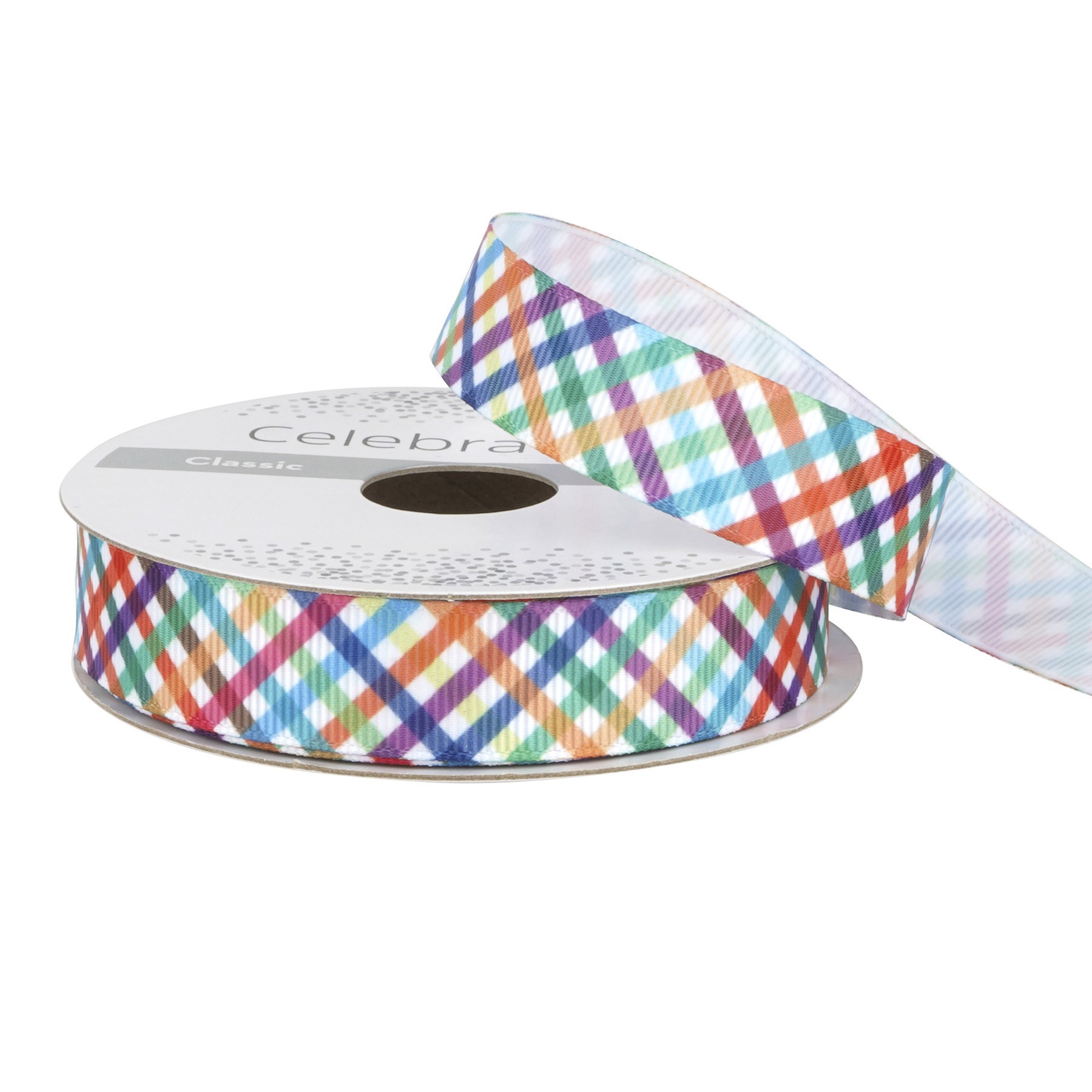 slide 3 of 4, 5/8'' X 7 Yd. Rainbow Plaid Ribbon By Celebrate It, 0.625 in x 7 yd