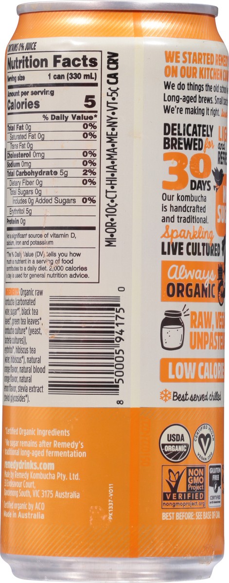 slide 3 of 9, Remedy No Sugar Orange Splash Kombucha 11.2 fl oz, 11.2 oz