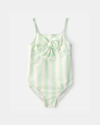Carters Toddler Girl 1-Piece Striped Swimsuit - Green/Ivory Multi 5T