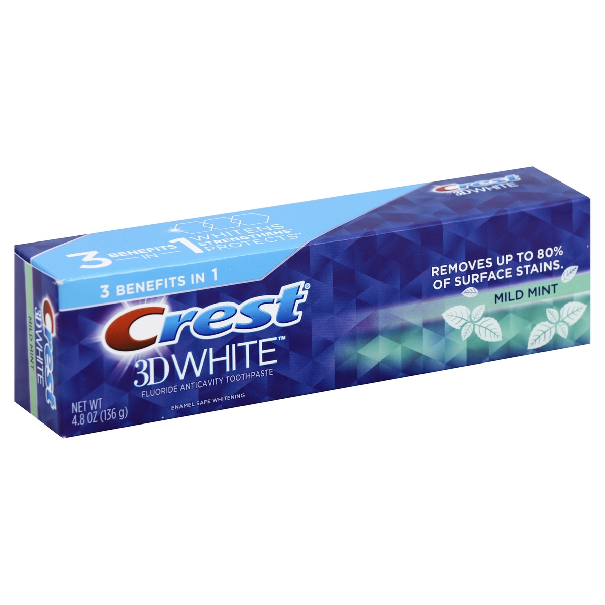 slide 1 of 2, Crest 3D White Mild Mint Fluoride Anticavity Toothpaste, 4.8 oz