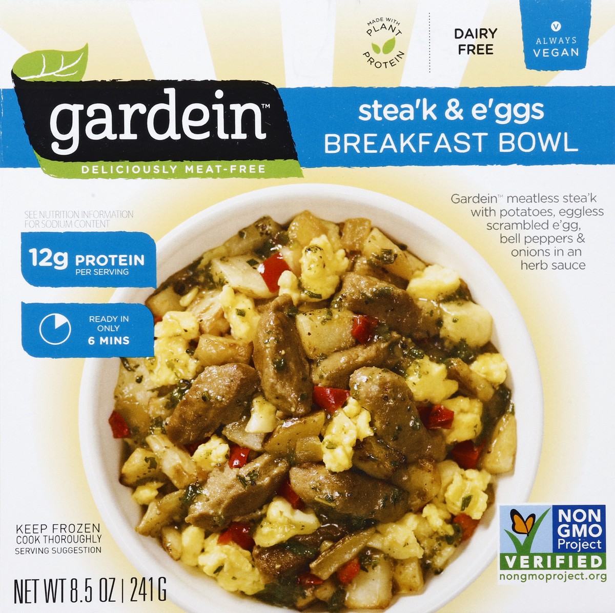 slide 4 of 6, Gardein Plant-Based Stea'k & E'ggs Breakfast Bowl, Vegan, Frozen, 8.5 oz., 8.5 oz