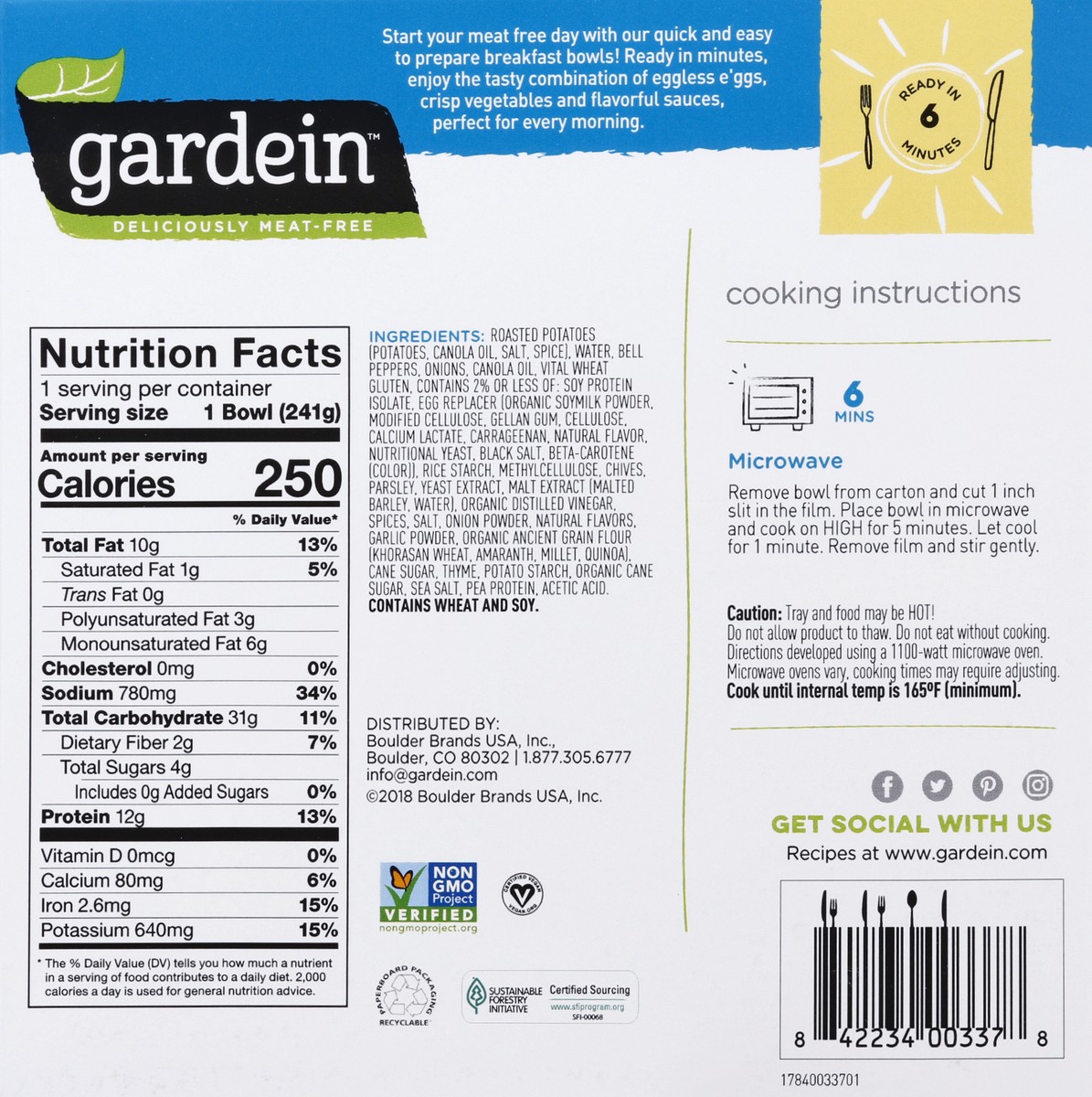 slide 5 of 6, Gardein Plant-Based Stea'k & E'ggs Breakfast Bowl, Vegan, Frozen, 8.5 oz., 8.5 oz