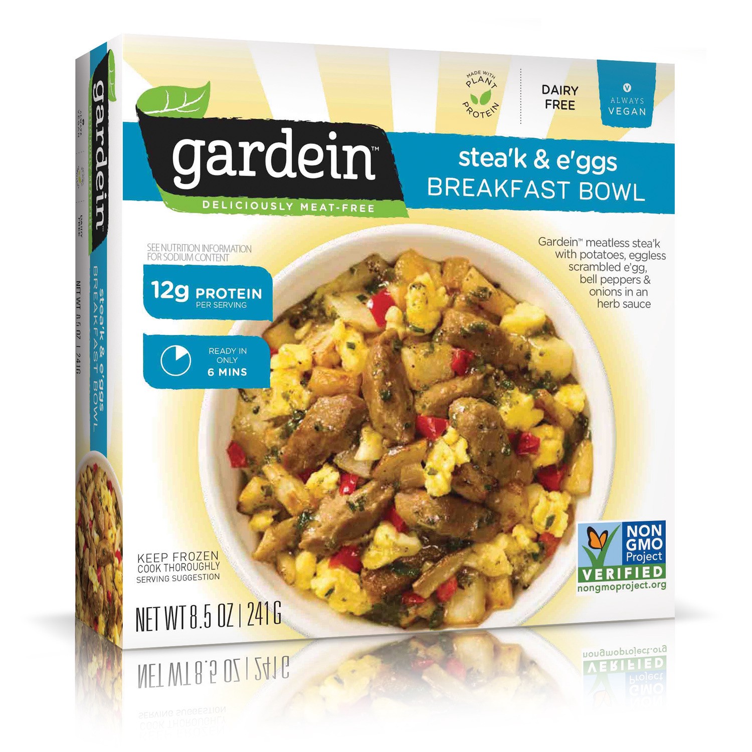 slide 1 of 6, Gardein Plant-Based Stea'k & E'ggs Breakfast Bowl, Vegan, Frozen, 8.5 oz., 8.5 oz