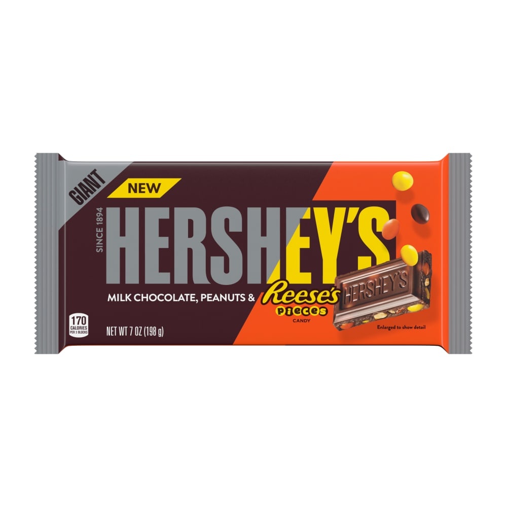 slide 1 of 1, Hershey's Giant Milk Chocolate Peanuts & Reese's Pieces Bar, 7 oz