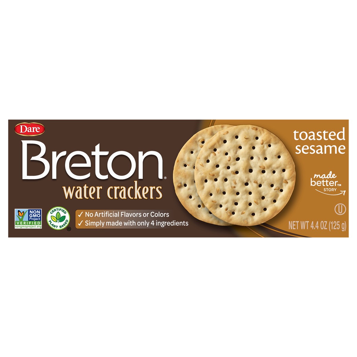 slide 1 of 7, Breton Dare Water Crackers Toasted Sesame, 4.4 oz