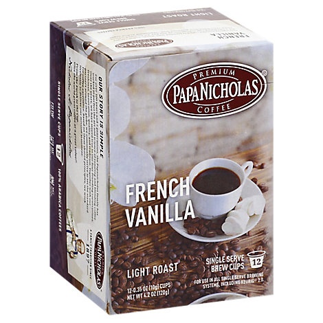 slide 1 of 1, Papanicholas Single Serve French Vanilla Coffee, 12 ct