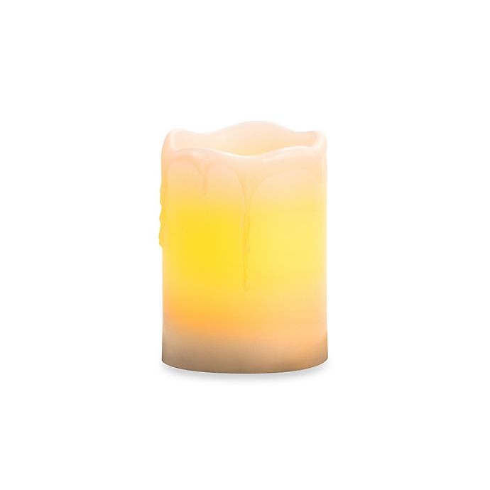 slide 1 of 1, Candle Impressions Melted top Drip Flameless Wax Pillar Candle w/Vanilla Fragrance, 3 in x 4 in