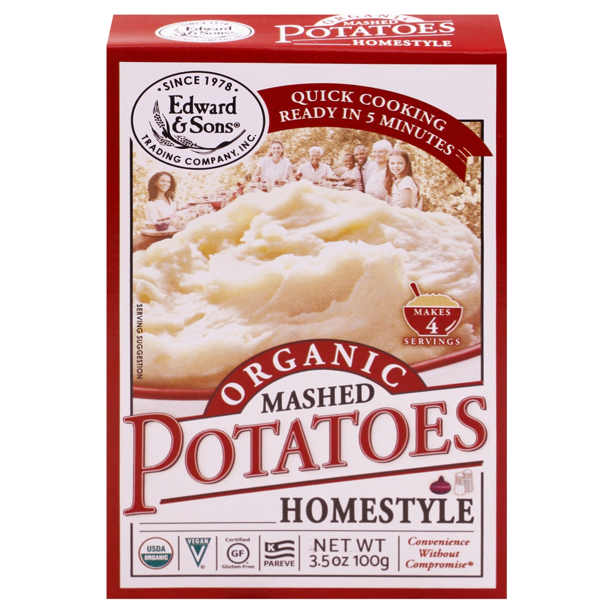 slide 1 of 1, Edward & Sons Organic Homestyle Mashed Potatoes, 3.5 oz