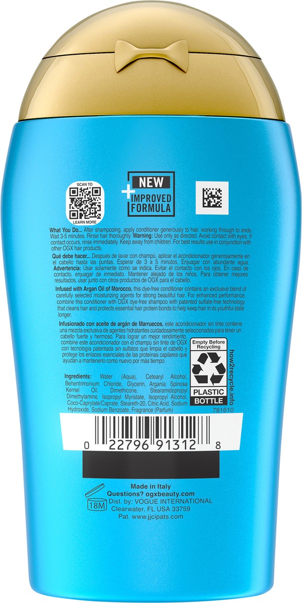 slide 2 of 11, OGX Renewing + Argan Oil of Morocco Conditioner, Damage Repairing Conditioner + Argan Oil to Help Strengthen & Repair Dry, Damaged Hair, Travel Size, TSA-Compliant, 3 fl. oz, 88.70 ml