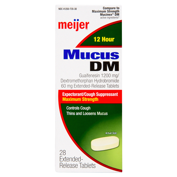slide 1 of 2, Meijer Maximum Strength Mucus DM, Expectorant and Cough Suppressant Tablets, 28 ct
