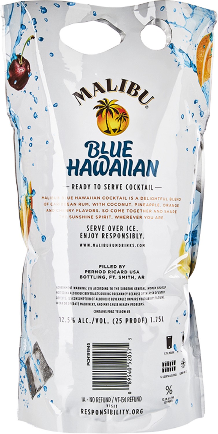 slide 5 of 5, Malibu Ready to Serve Cocktail Blue Hawaiian 1.75L Pouch, 1.75 liter