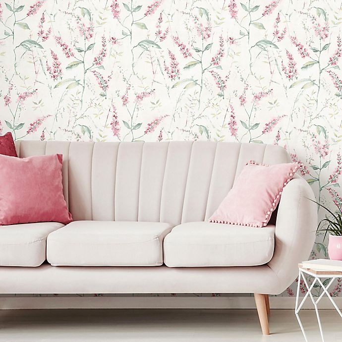 slide 3 of 5, RoomMates Floral Sprig Peel and Stick Wallpaper - Pink, 1 ct