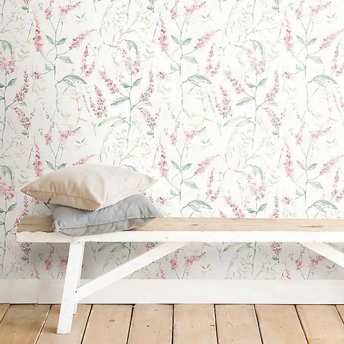 slide 4 of 5, RoomMates Floral Sprig Peel and Stick Wallpaper - Pink, 1 ct