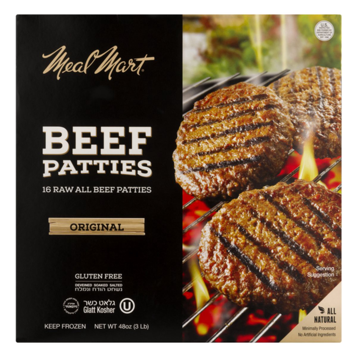 slide 1 of 1, Meal Mart Original Beef Patties, 44 oz