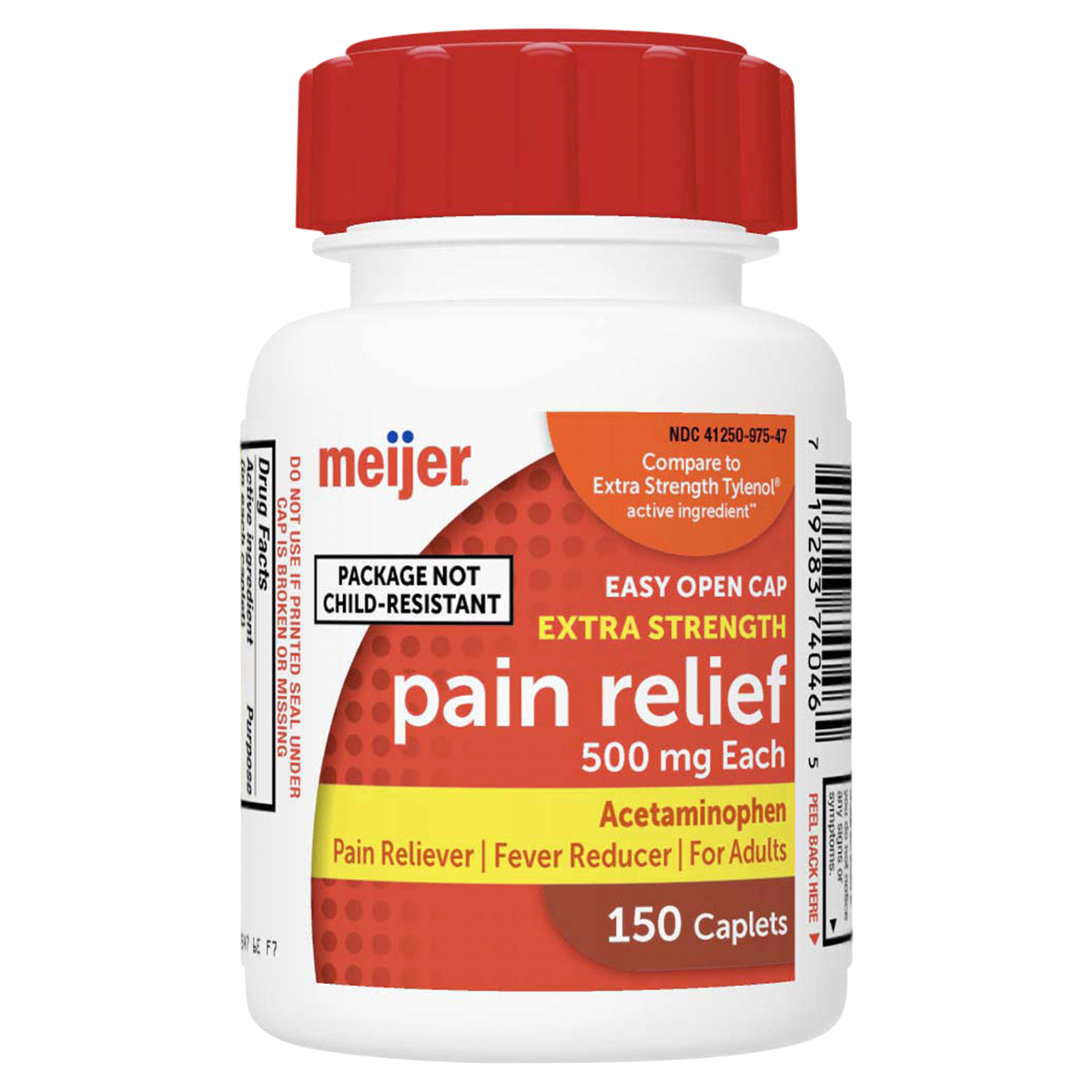 slide 1 of 25, Meijer Extra Strength Pain Relief Acetaminophen Caplets, 500 mg, 150 ct