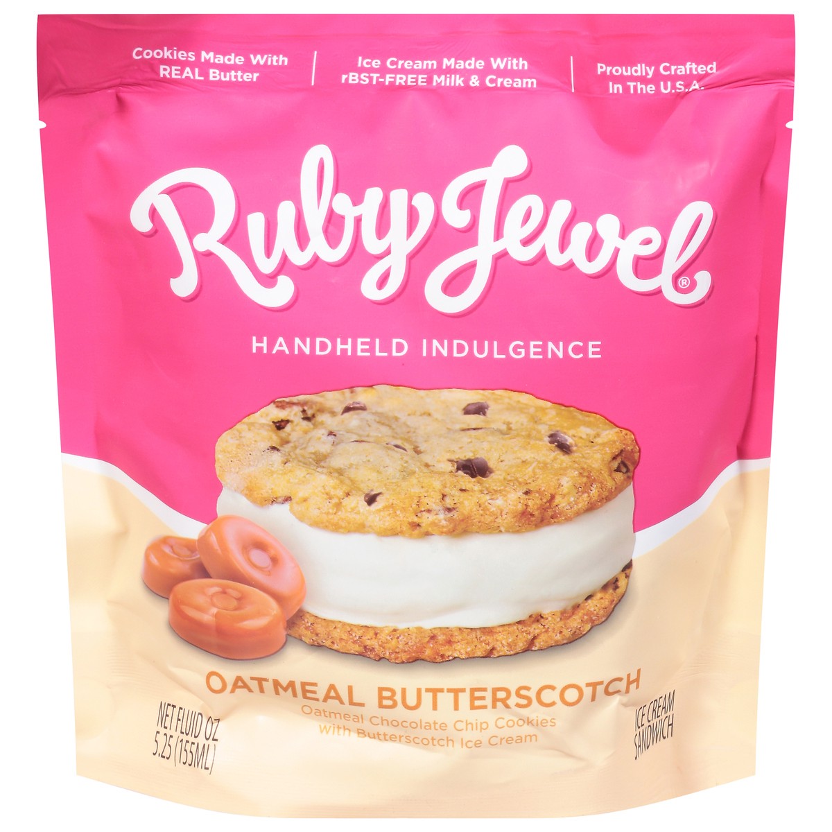 slide 1 of 9, Ruby Jewel Oatmeal Butterscotch Ice Cream Sandwich 5.25 fl oz, 5 oz