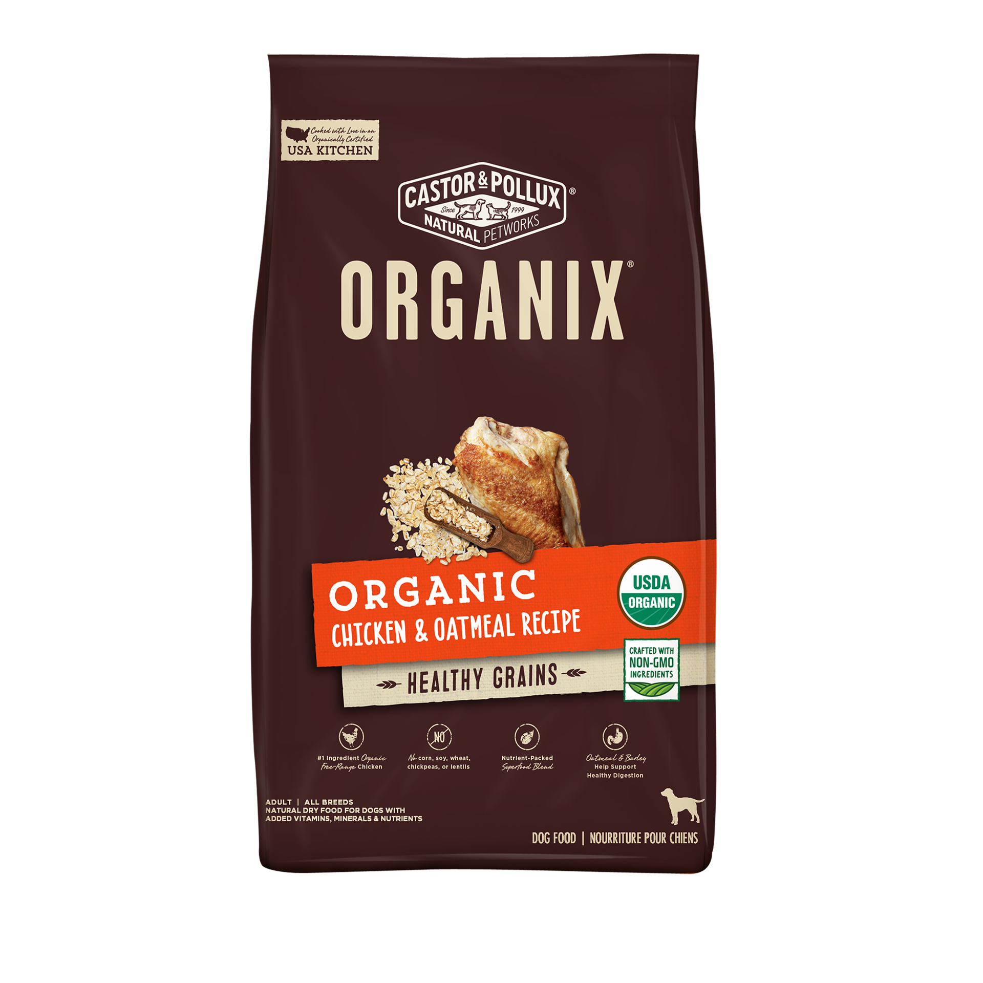 slide 1 of 3, Castor & Pollux Organic Chicken & Oatmeal Recipe Dry Dog Food, 18 lb