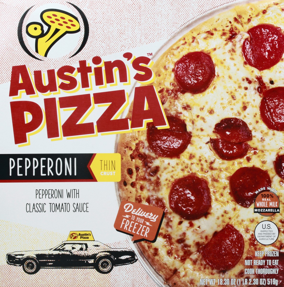 slide 1 of 9, Austin's Pizza Thin Crust Pepperoni Pizza 18.3 oz, 18.3 oz