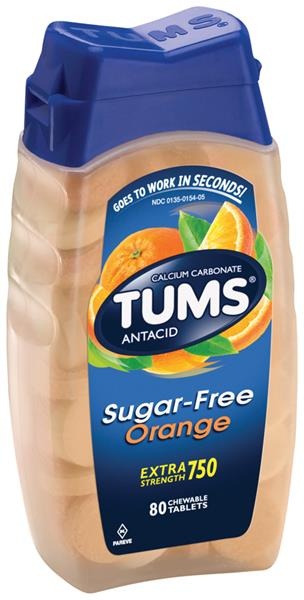 slide 1 of 3, Tums Extra Strength 750 Sugar Free Orange Cream Antacid/Calcium Supplement Chewable Tablets, 80 ct