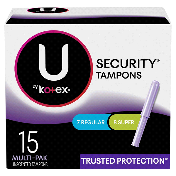 slide 1 of 1, Kotex U Security Tampons Plastic Appl Reg&Super Unscented, 15 ct