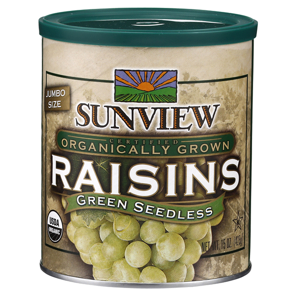 slide 1 of 1, SunView Organically Grown Jumbo Organic Green Seedless Raisins, 15 oz