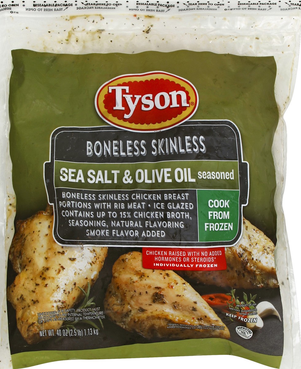 slide 2 of 5, Tyson Sea Salt & Olive Oil Seasoned Boneless Skinless Chicken Breasts, 40 oz