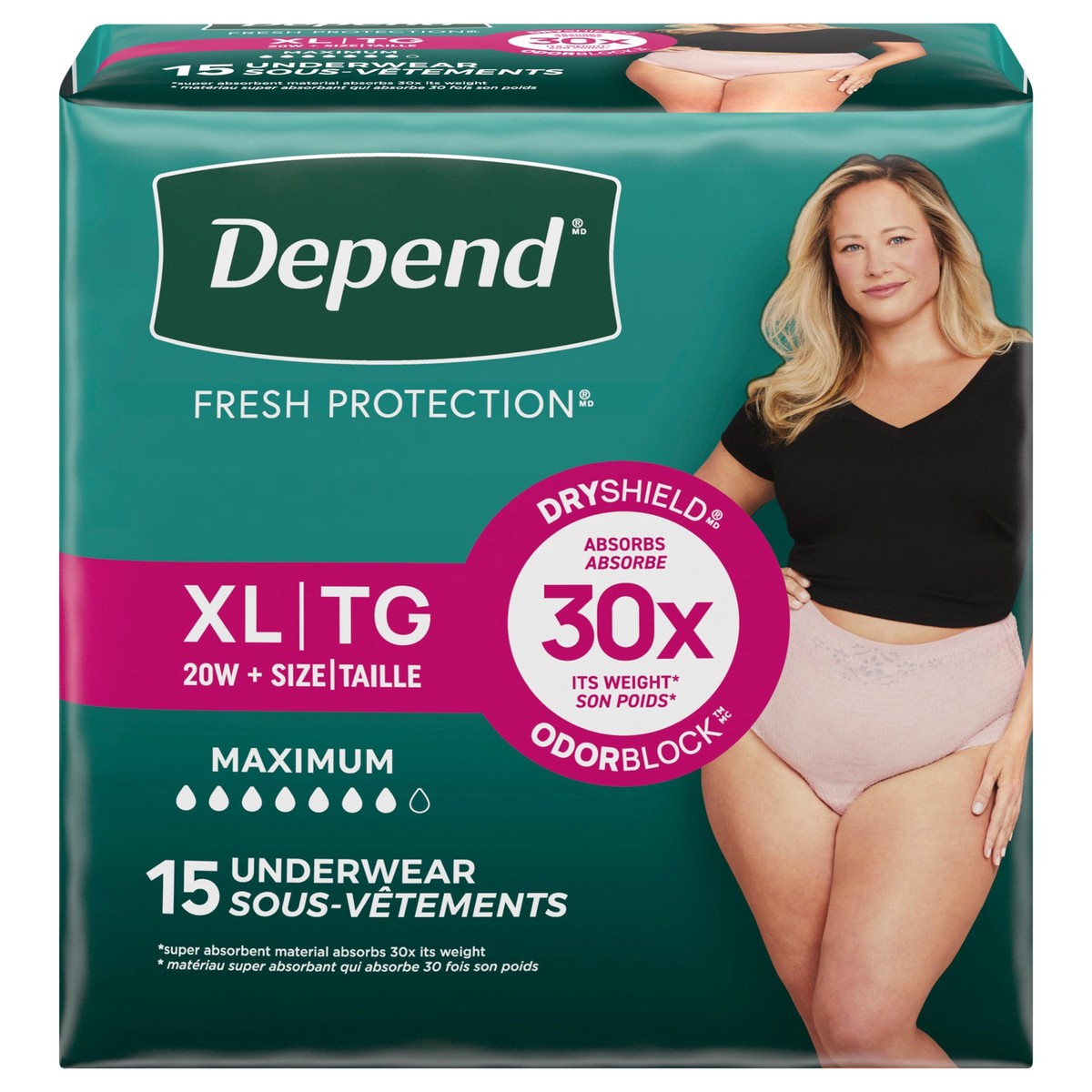 slide 1 of 6, Depend Fresh Protection Adult Incontinence & Postpartum Bladder Leak Underwear for Women, Disposable, Maximum, Extra-Large, Blush, 15 Count, 15 ct