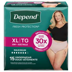 Depend Fresh Protection Adult Incontinence & Postpartum Bladder Leak Underwear for Women, Disposable, Maximum, Extra-Large, Blush, 15 Count