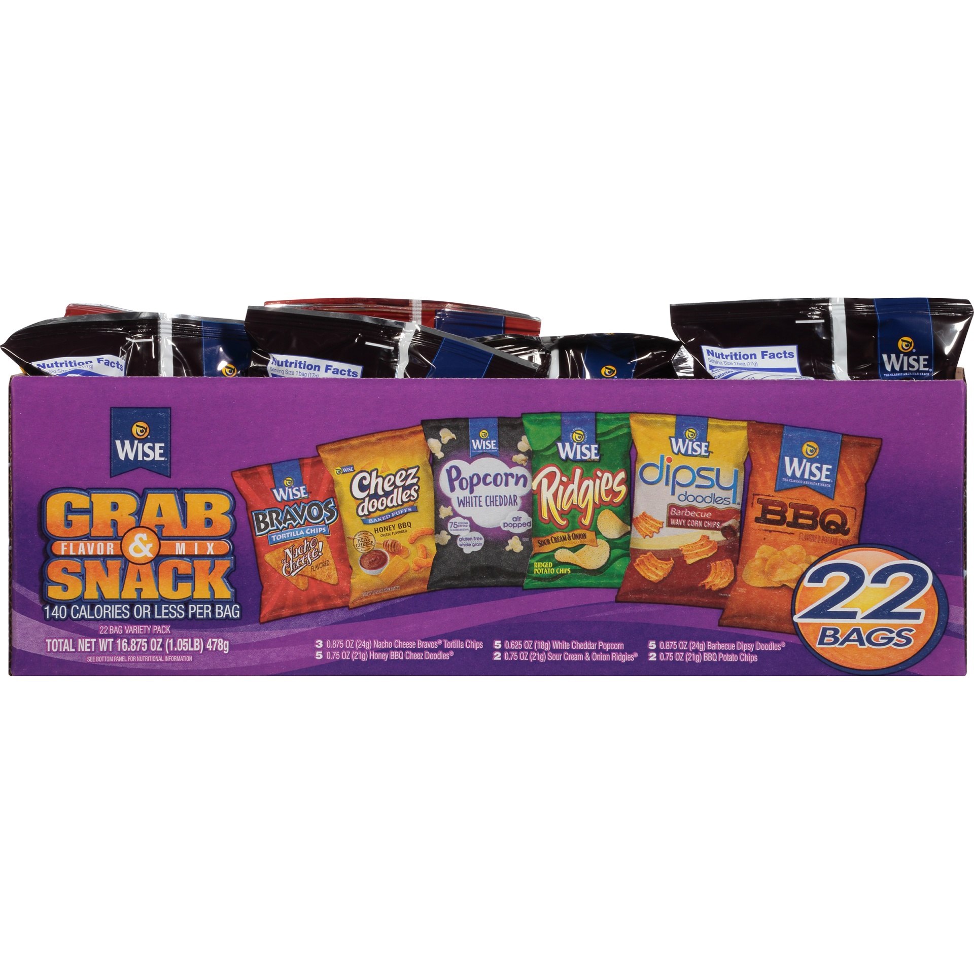 slide 6 of 8, Wise Grab & Snack Flavor Mix, 22 ct