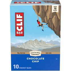 CLIF BAR - Chocolate Chip - Made with Organic Oats - Energy Bars - Non-GMO - Plant Based Protein Bars (10 Pack)