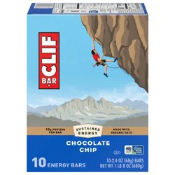 CLIF BAR - Chocolate Chip - Made with Organic Oats - Energy Bars - Non-GMO - Plant Based Protein Bars (10 Pack)