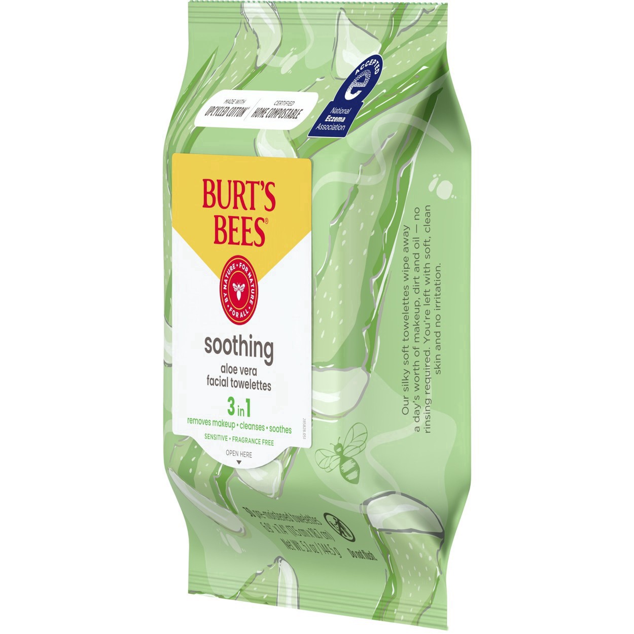 slide 75 of 137, Burt's Bees Soothing Facial Cleanser and Makeup Remover Towelettes with Aloe Vera for Sensitive Skin, Made with Upcycled Cotton, 30 Count, 30 ct