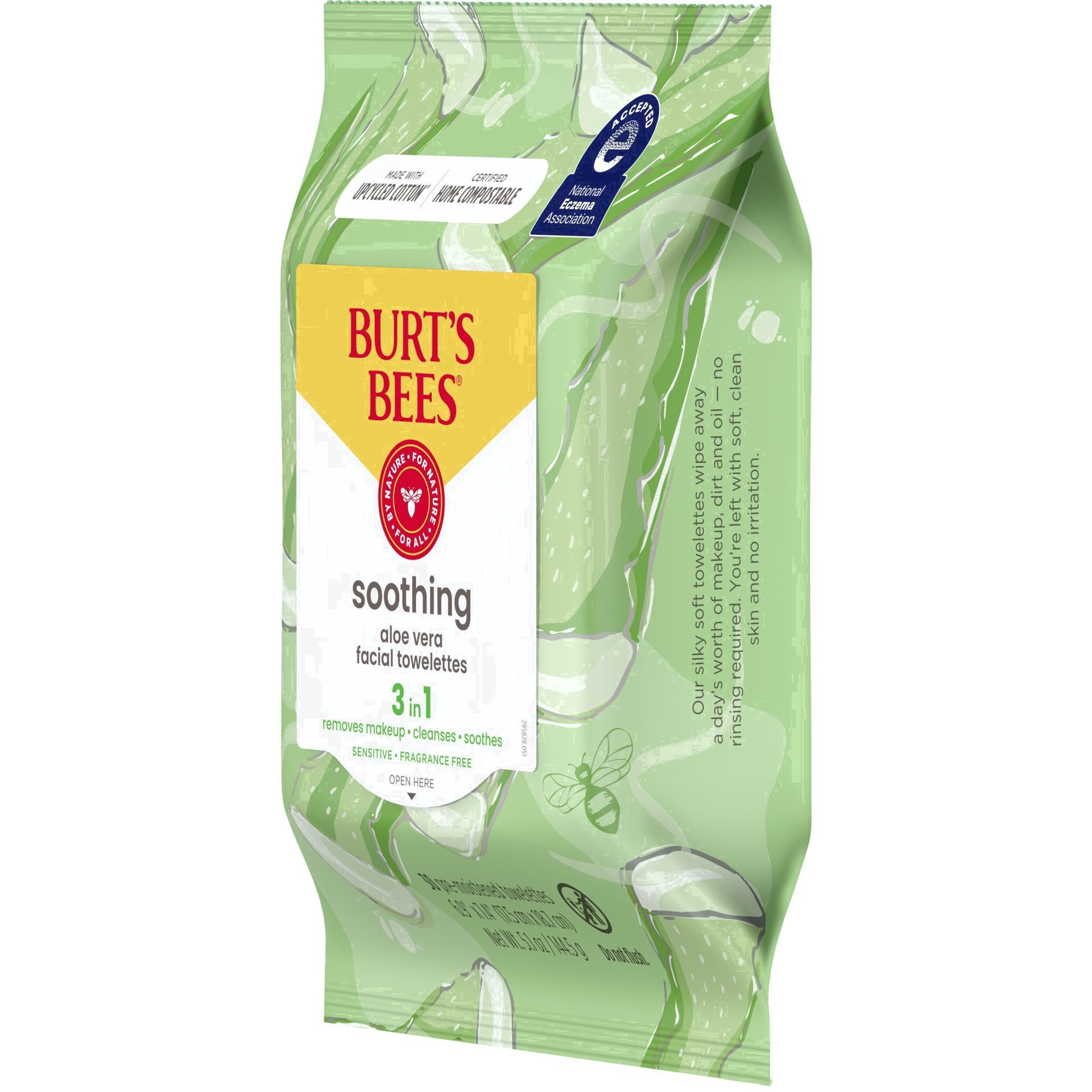 slide 30 of 137, Burt's Bees Soothing Facial Cleanser and Makeup Remover Towelettes with Aloe Vera for Sensitive Skin, Made with Upcycled Cotton, 30 Count, 30 ct