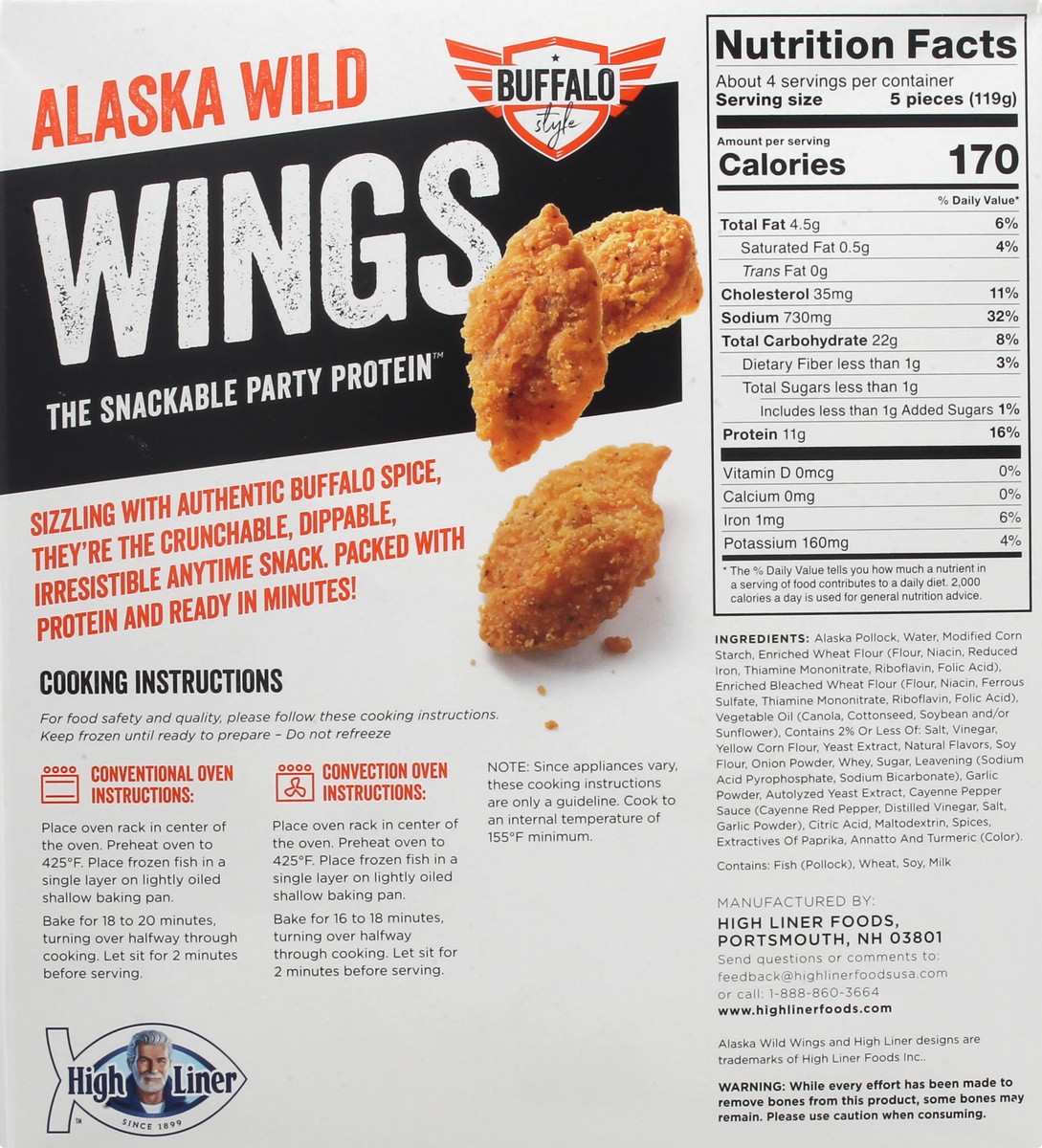 slide 4 of 9, High Liner Buffalo Style Alaska Wild Wings 16 oz, 16 oz