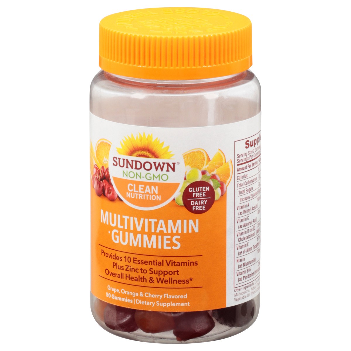 slide 5 of 9, Sundown Grape, Orange & Cherry Flavored Multivitamin 50 Gummies, 50 ct