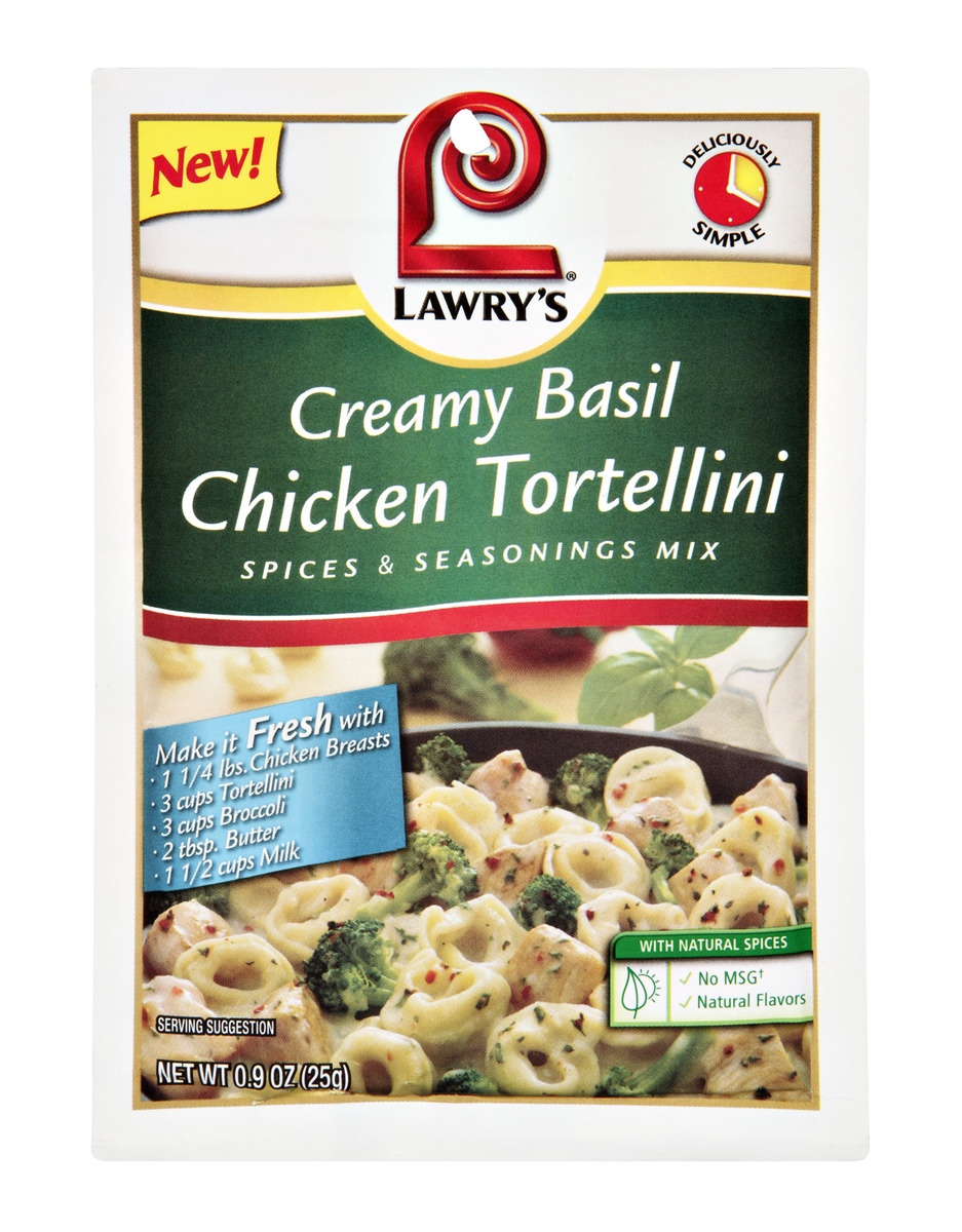 slide 1 of 1, Lawry's Creamy Basil Chicken Tortellini Spices & Seasonings Mix, 0.9 oz