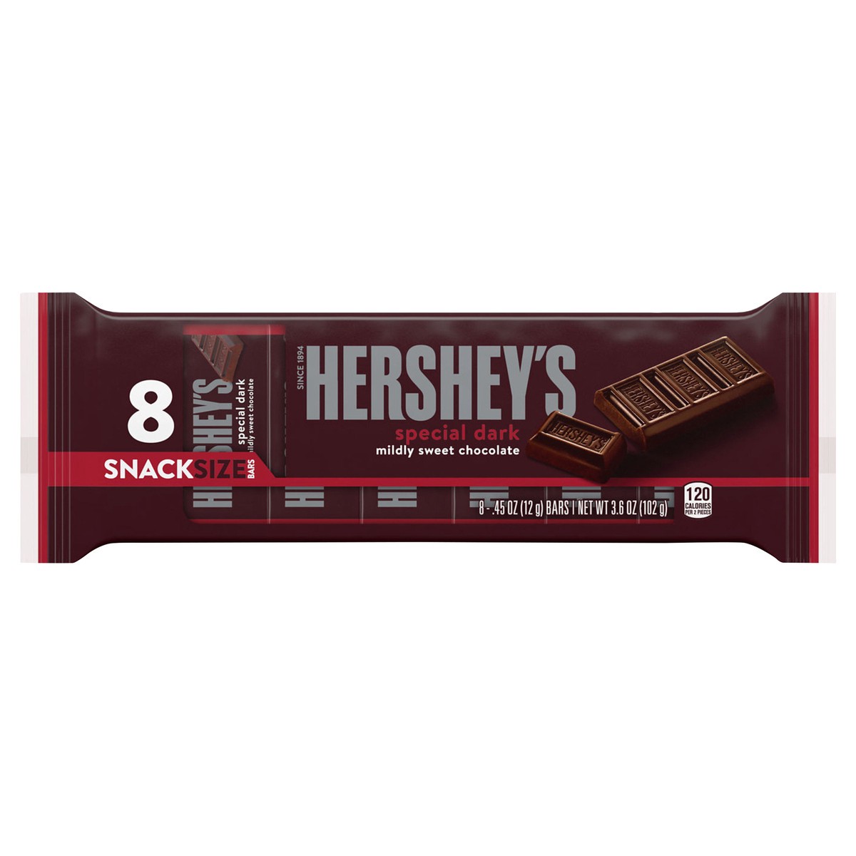 slide 1 of 6, HERSHEY'S SPECIAL DARK Mildly Sweet Chocolate Snack Size, Candy Bars, 0.45 oz (8 Count), 8 ct