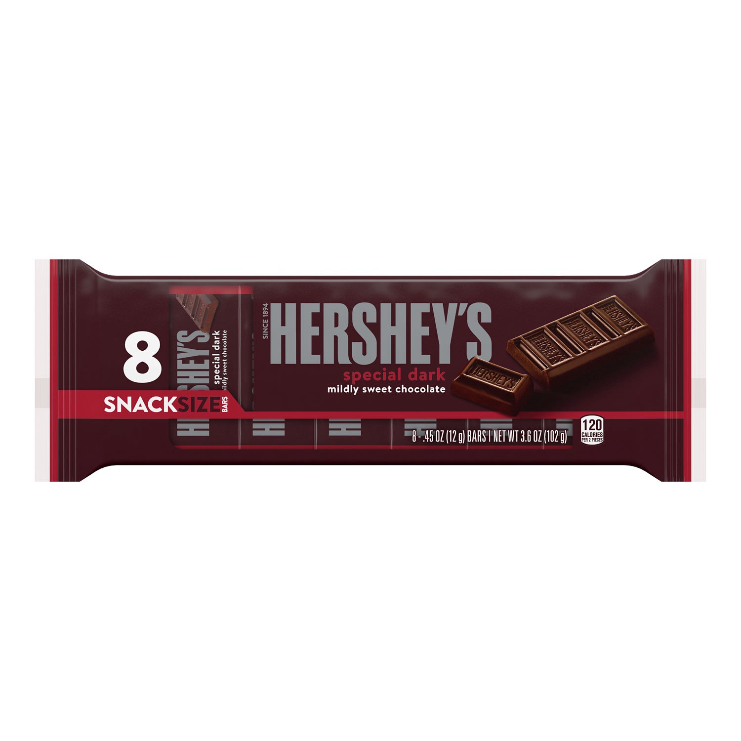 slide 1 of 6, Hershey's SPECIAL DARK Mildly Sweet Chocolate Snack Size, Candy Bars, 0.45 oz (8 Count), 0.45 oz