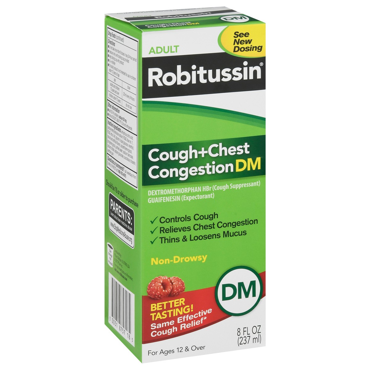 slide 2 of 10, Robitussin Cough and Chest Congestion DM, Cough Suppressant and Expectorant, Raspberry Flavor - 8 Fl Oz Bottle, 8 oz