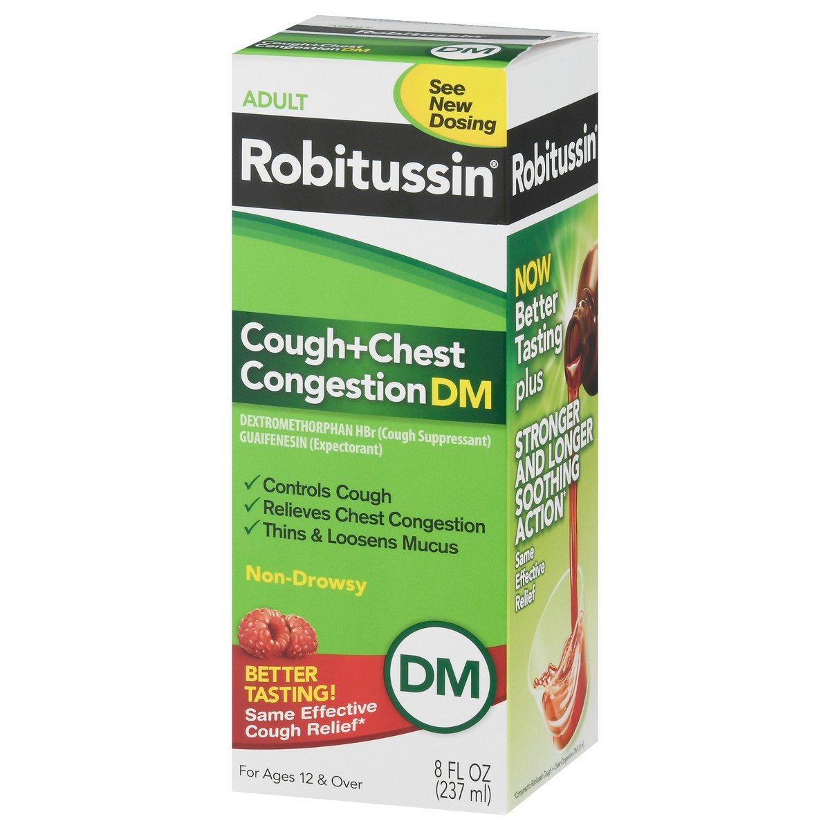 slide 4 of 10, Robitussin Cough and Chest Congestion DM, Cough Suppressant and Expectorant, Raspberry Flavor - 8 Fl Oz Bottle, 8 oz