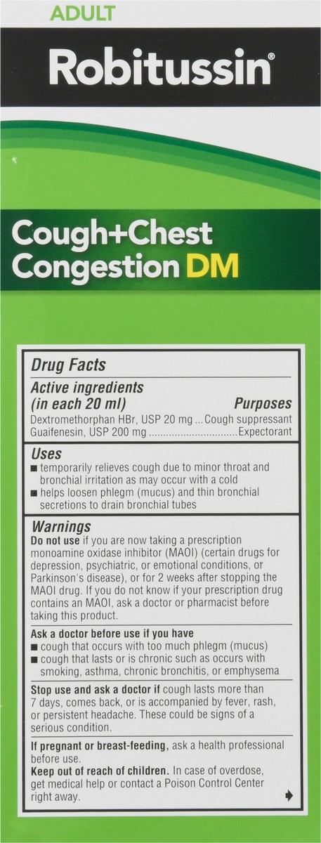 slide 6 of 10, Robitussin Cough and Chest Congestion DM, Cough Suppressant and Expectorant, Raspberry Flavor - 8 Fl Oz Bottle, 8 oz